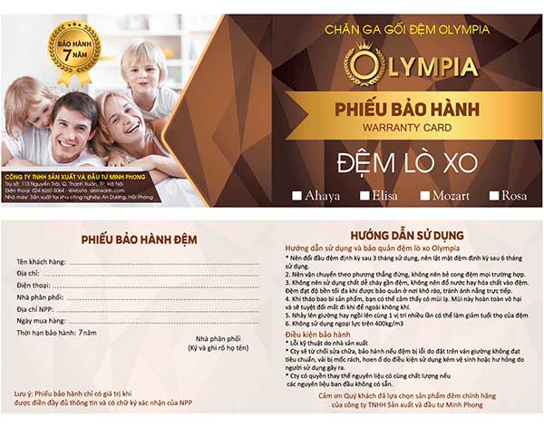 Phiếu bảo hành đệm Olympia