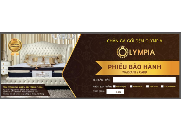 Phiếu bảo hành đệm Foam Olympia